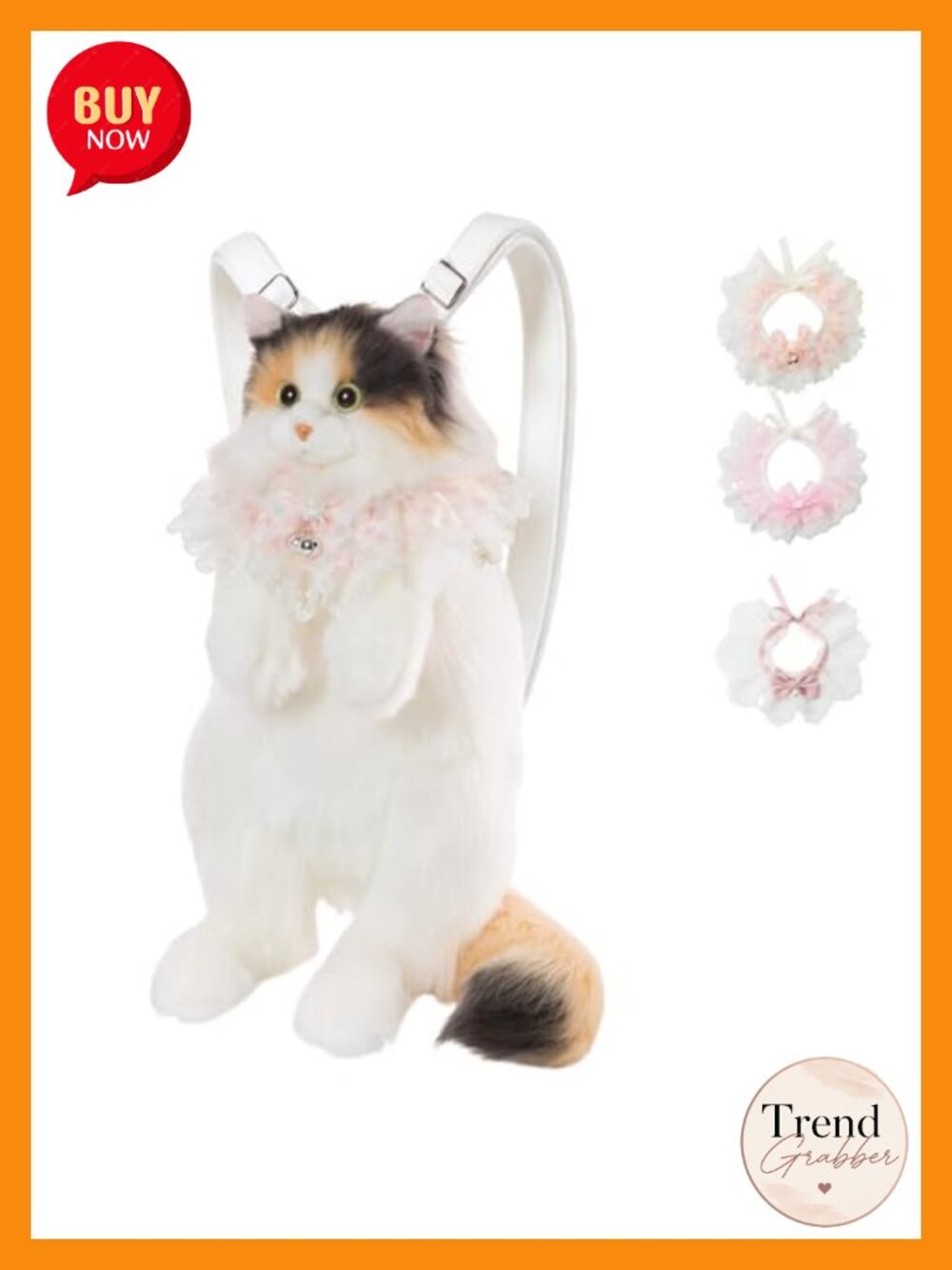 Plush Cat Backpack Handcrafted Adjustable Strap Polyester Casual Daypack
